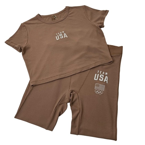 SKIMS Tops - SKIMS Soft Lounge Rib Cropped T-Shirt + Leggings Set Team USA Sienna M/L